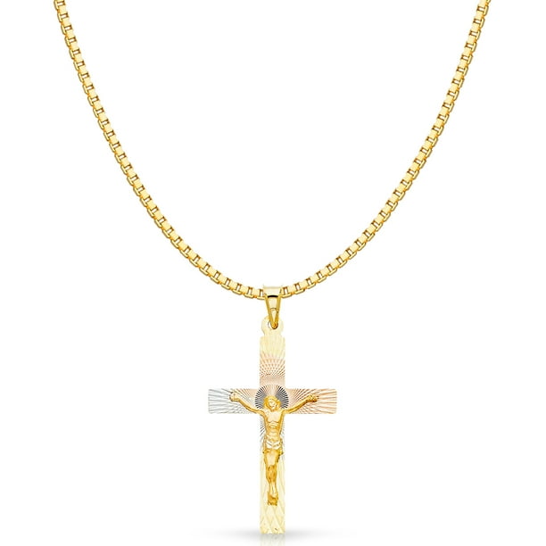 14k Yellow Gold Religious Crucifix Stamp Pendant 